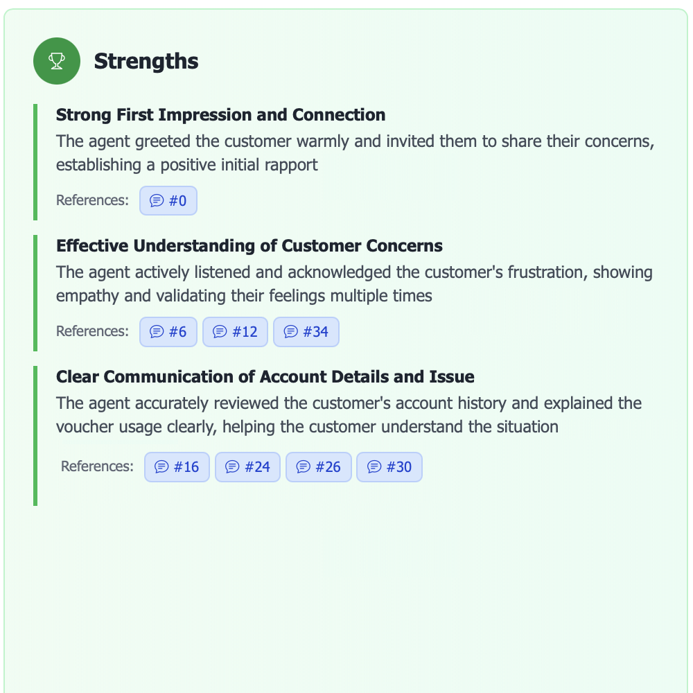Coaching feedback interface with personalised improvement suggestions